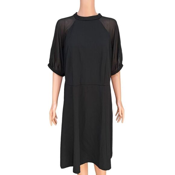 London Times mock neck sheer raglant fit and flare dress size 14W - Picture 2 of 8